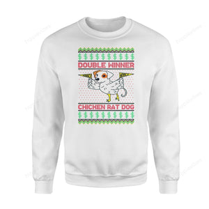 Double Winner Chicken Rat Dog Ugly Christmas Sweater, All Over Print Sweatshirt