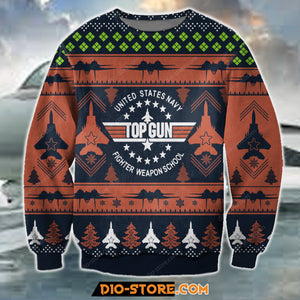 Top Gun United States Navy Fighter Weapon School Knitting Pattern For Unisex Ugly Christmas Sweater, All Over Print Sweatshirt