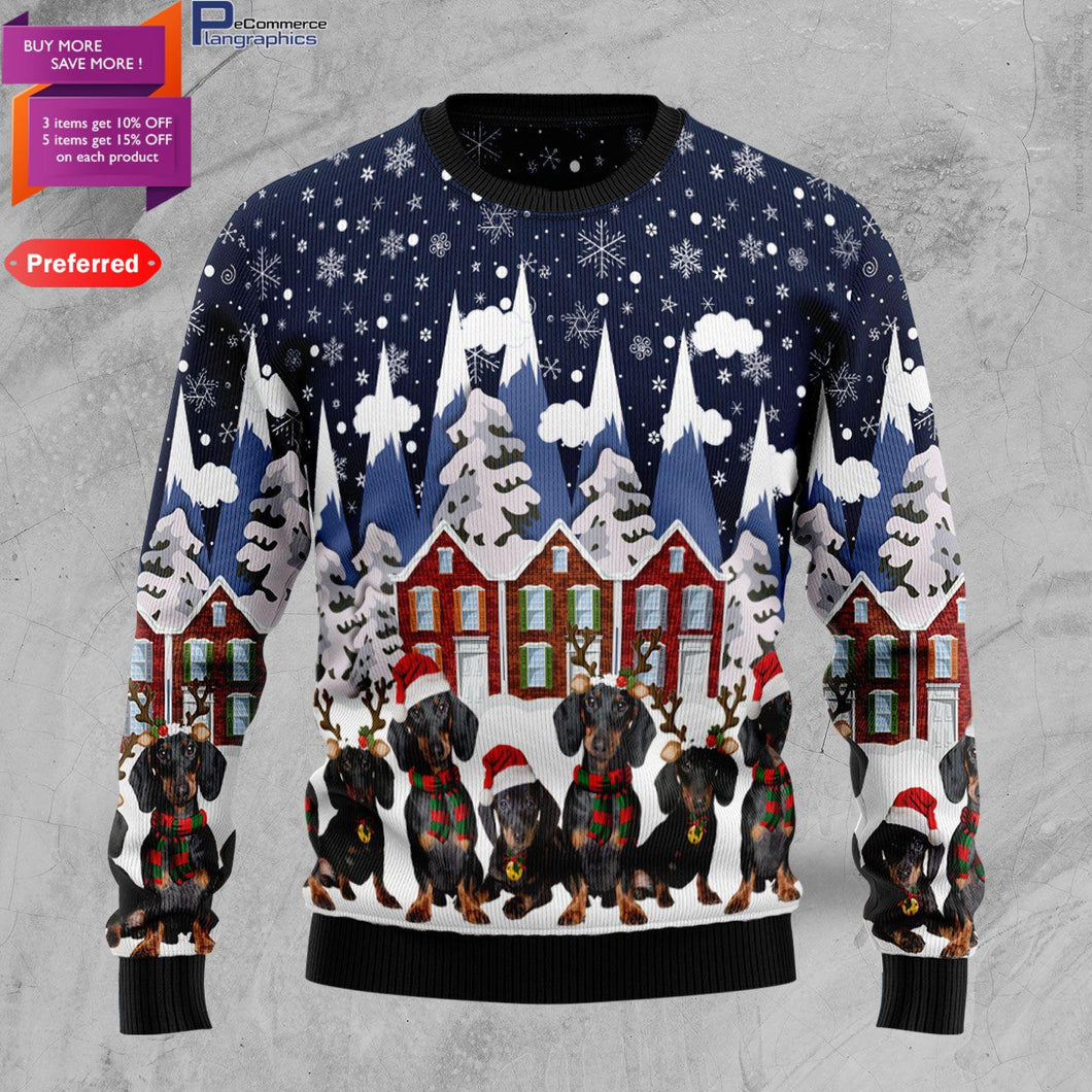 Dachshund Family For Unisex Ugly Christmas Sweater, All Over Print Sweatshirt