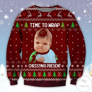 Meme Face Time To Wrap Christmas Present Ugly Christmas Sweater, All Over Print Sweatshirt