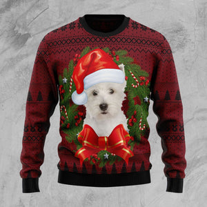 Welsh Highland Terrier Wreath Ugly Christmas Sweater, All Over Print Sweatshirt